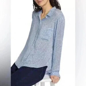 Rails Josephine Blue Batik cheetah print long sleeve button front blouse
